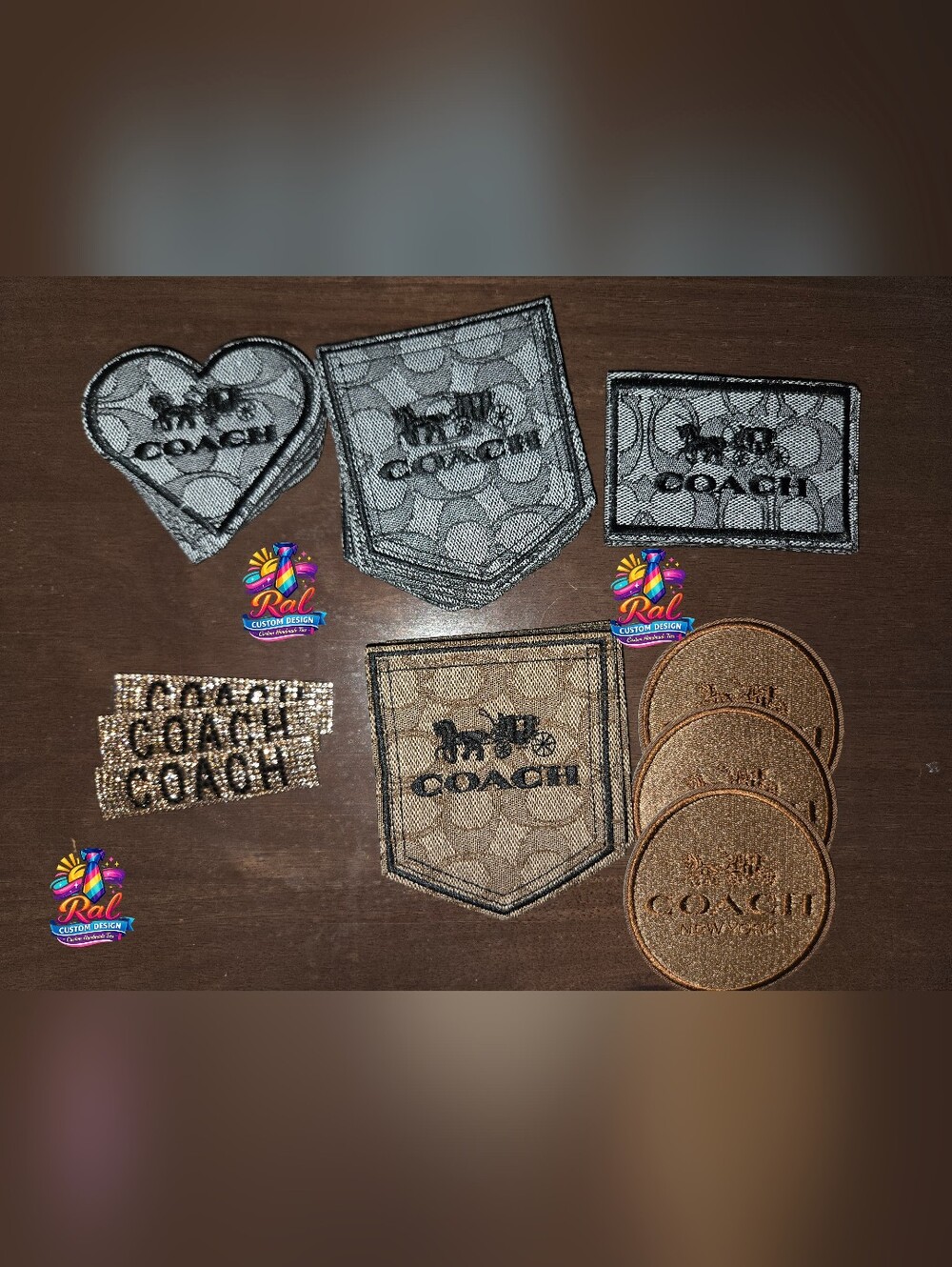 Hand Crafted Patch Set in Tan and Black Logo